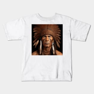 [AI Art] Proud Native American Man With Headdress Kids T-Shirt